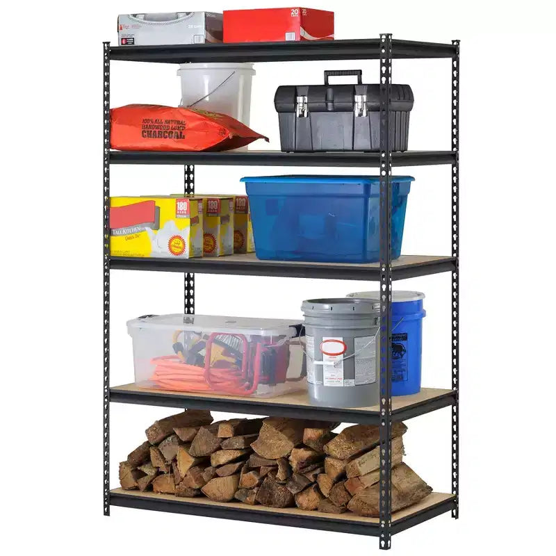 Estantería de Almacenamiento para Garaje de Acero sin Tornillos de 5 Niveles 48"Anx24"Profx72"Al Negra