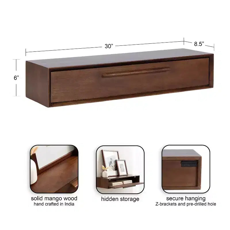 Estante flotante McCutcheon de 30"x9"x6" color Nogal Marrón