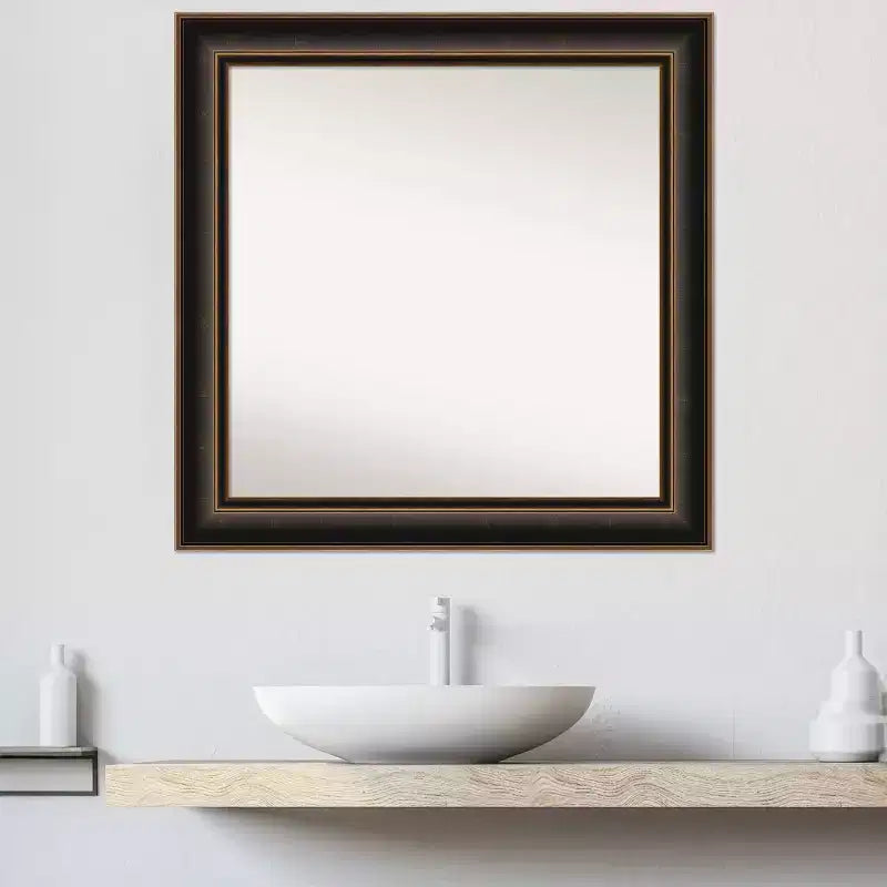 Espejo de pared de madera Villa de 32"x32", bronce aceitado - Cuadrado, moderno, marco de madera