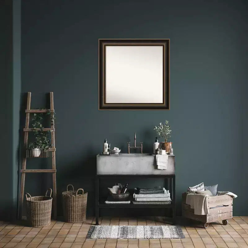 Espejo de pared de madera Villa de 32"x32", bronce aceitado - Cuadrado, moderno, marco de madera