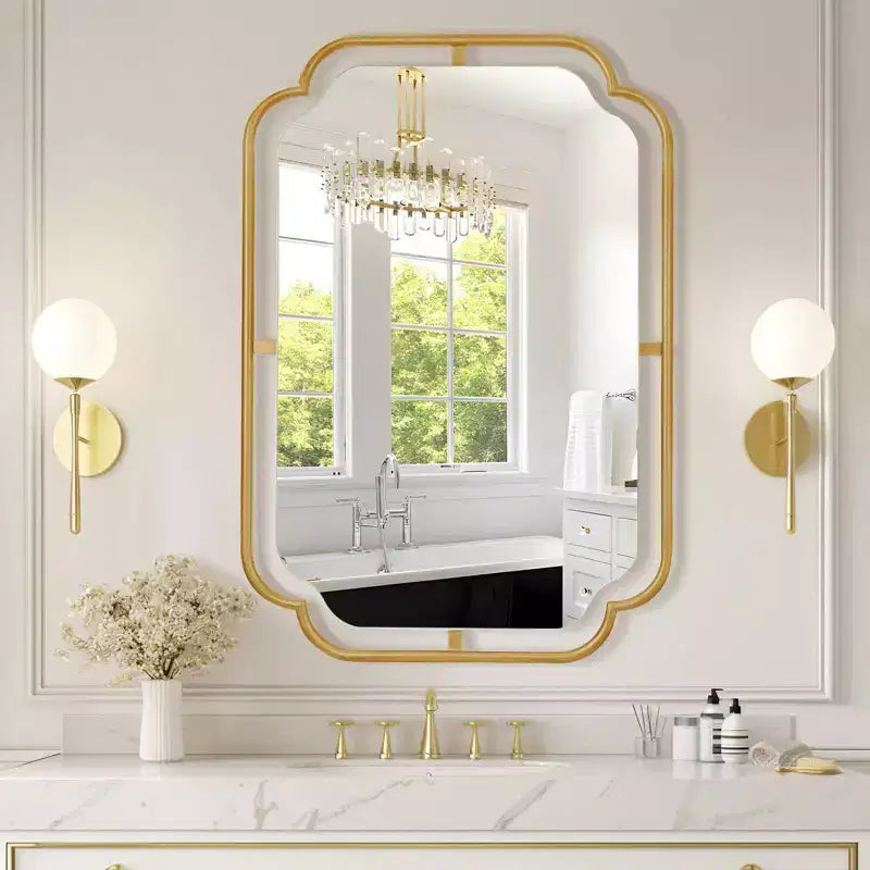 WallBeyond 24"x36" Rounded Corner Metal Wall Mirror Gold