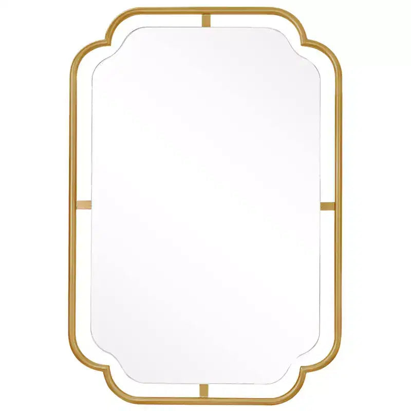 Espejo de pared metálico con esquinas redondeadas de 24"x36", dorado