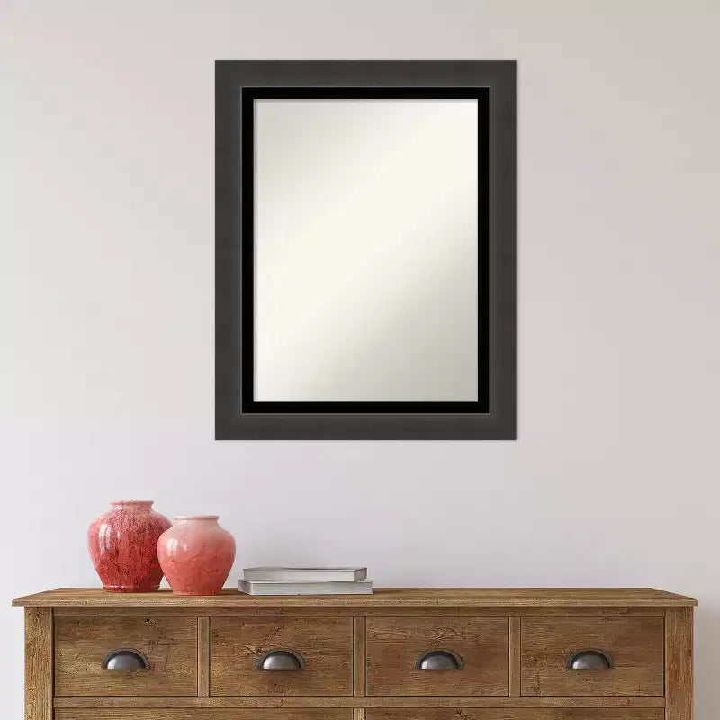 Espejo de pared de baño negro Tuxedo sin bisel de 23" x 29": Marco rectangular moderno de poliestireno, incluye accesorios de montaje