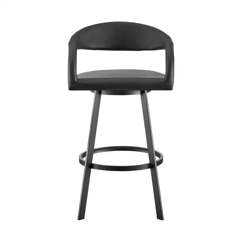 Taburete giratorio de bar Ramona de 30" de hierro y piel sintética, negro mate