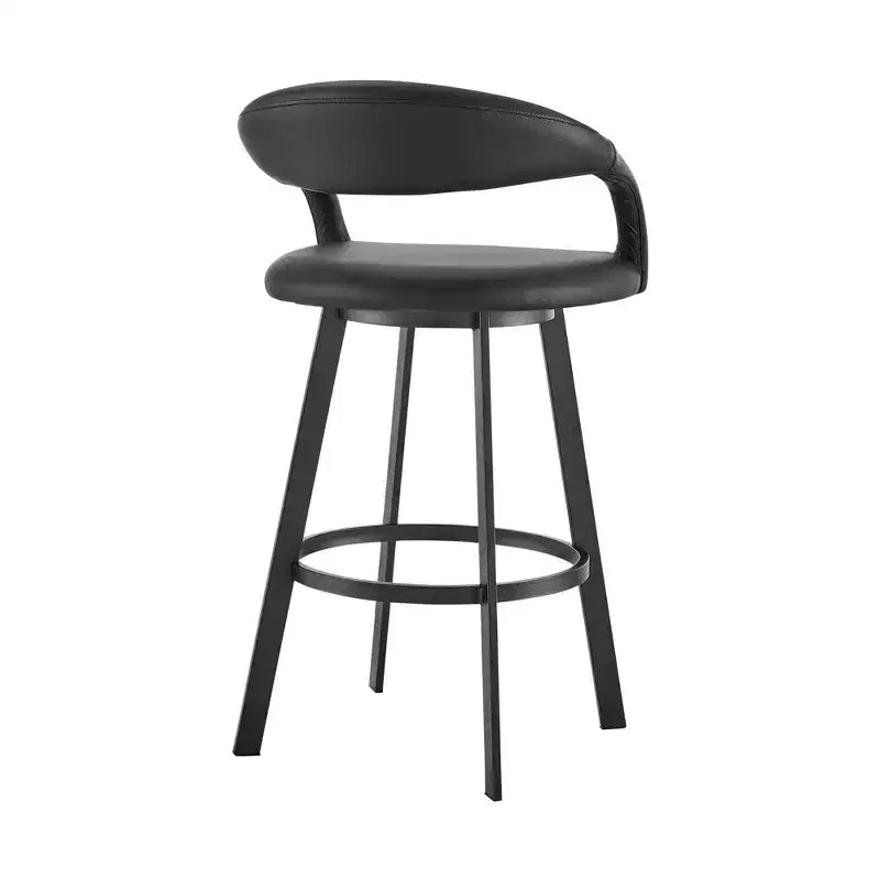Taburete giratorio de bar Ramona de 30" de hierro y piel sintética, negro mate