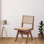 18" Velentina Dining Chair Rattan and Natural Finish - Acme Furniture: Linen Upholstery, Curved Back