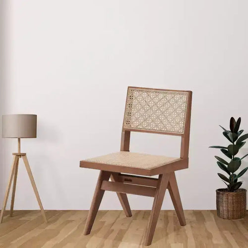 18" Velentina Dining Chair Rattan and Natural Finish - Acme Furniture: Linen Upholstery, Curved Back