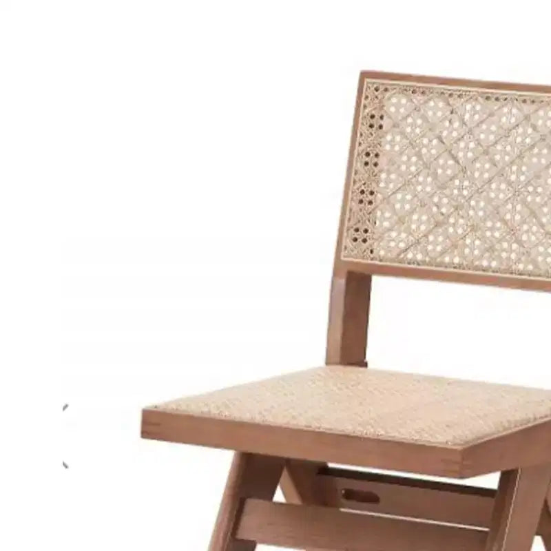 Silla de comedor Velentina de 45,72 cm (18") de ratán y acabado natural - Tapicería de lino, respaldo curvo