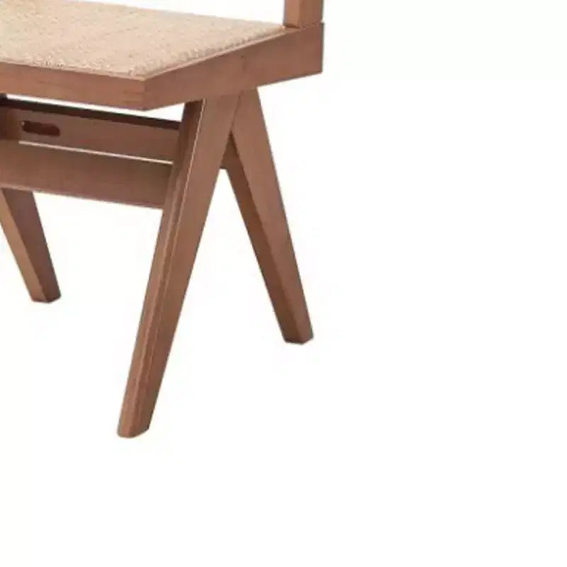 Silla de comedor Velentina de 45,72 cm (18") de ratán y acabado natural - Tapicería de lino, respaldo curvo