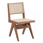 Silla de comedor Velentina de 45,72 cm (18") de ratán y acabado natural - Tapicería de lino, respaldo curvo