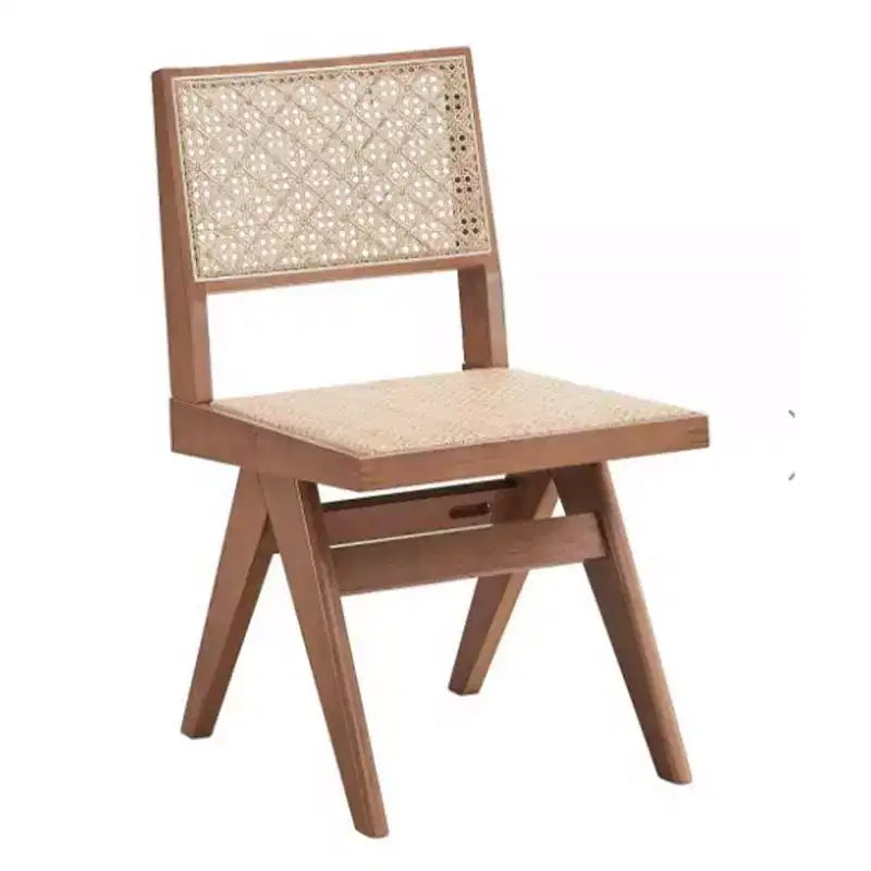 Silla de comedor Velentina de 45,72 cm (18") de ratán y acabado natural - Tapicería de lino, respaldo curvo