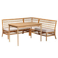 bali & pari 4pc Adora Rattan Dining Nook Set: Bohemian Style, Cushioned Seating, Rubberwood Table
