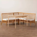 Rincón de comedor Adora Rattan: Estilo bohemio, Asientos acolchados, Mesa de madera de caucho