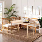 Rincón de comedor Adora Rattan: Estilo bohemio, Asientos acolchados, Mesa de madera de caucho