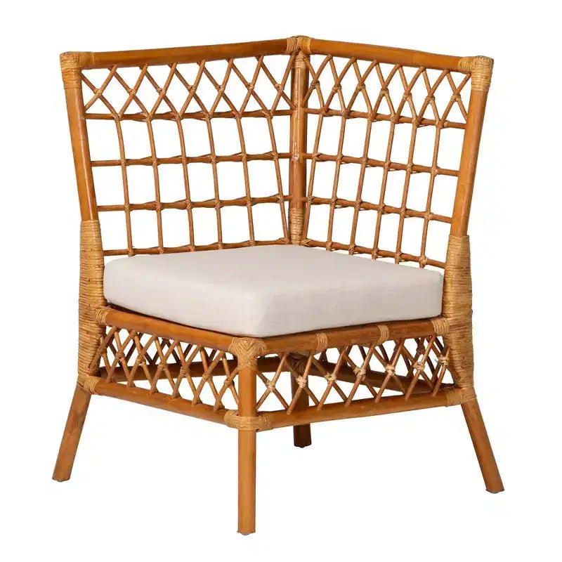 Rincón de comedor Adora Rattan: Estilo bohemio, Asientos acolchados, Mesa de madera de caucho