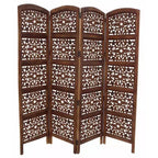 The Urban Port Handmade Foldable 4 Panel Wooden Partition Screen Room Divider Dark Brown