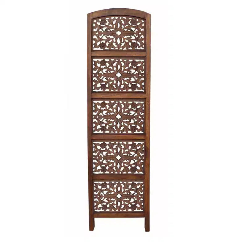 Separador de ambientes plegable hecho a mano de 4 paneles de madera, color marrón oscuro