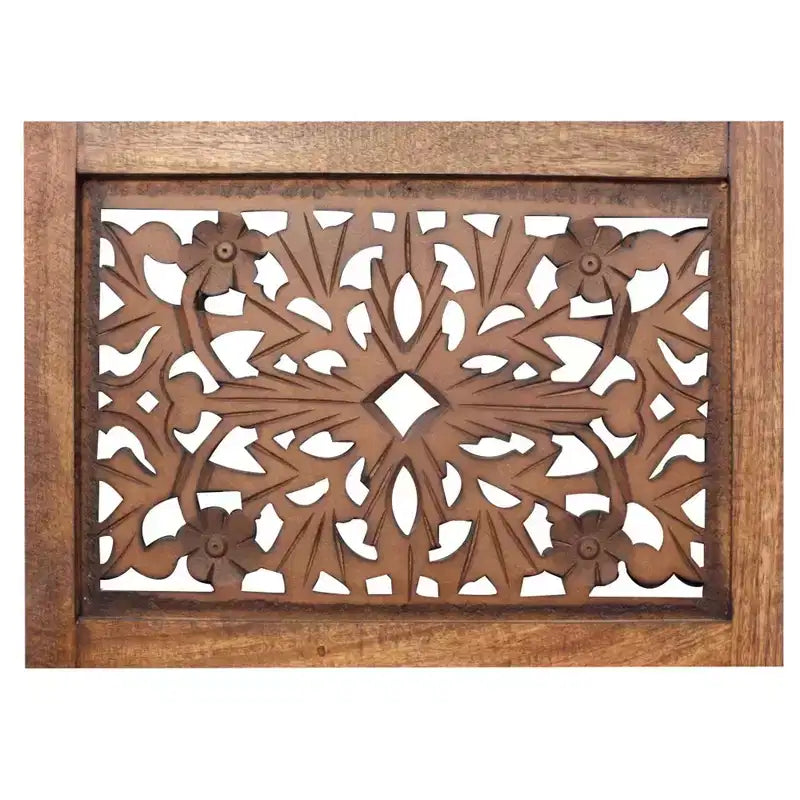 Separador de ambientes plegable hecho a mano de 4 paneles de madera, color marrón oscuro