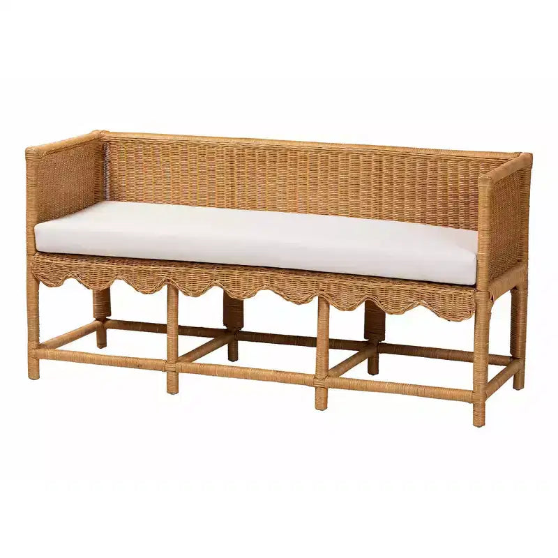 bali & pari Seranay Scallop Rattan Accent Bench Light Honey/White