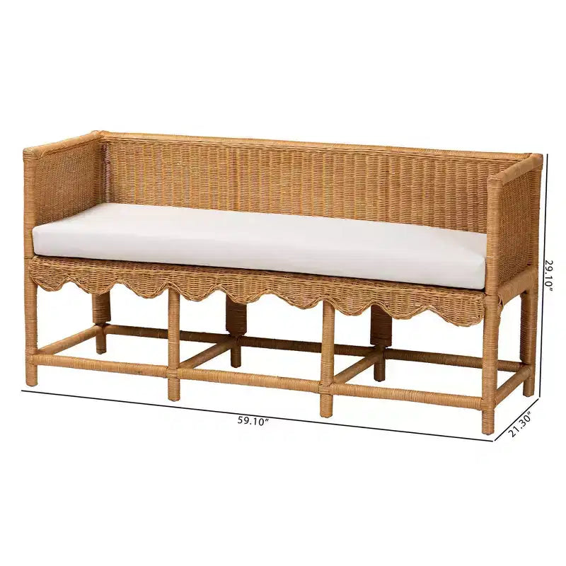 Banco auxiliar de ratán Seranay Scallop, miel claro/blanco