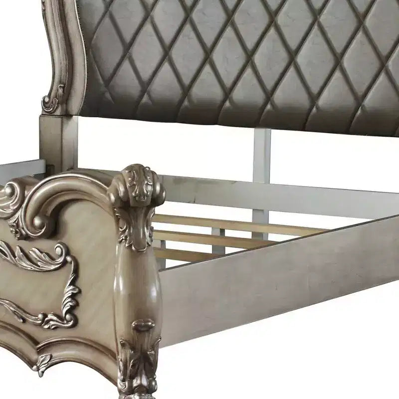 Cama California King "Dresden 96" hueso vintage: estilo victoriano, piel capitonada, no necesita somier