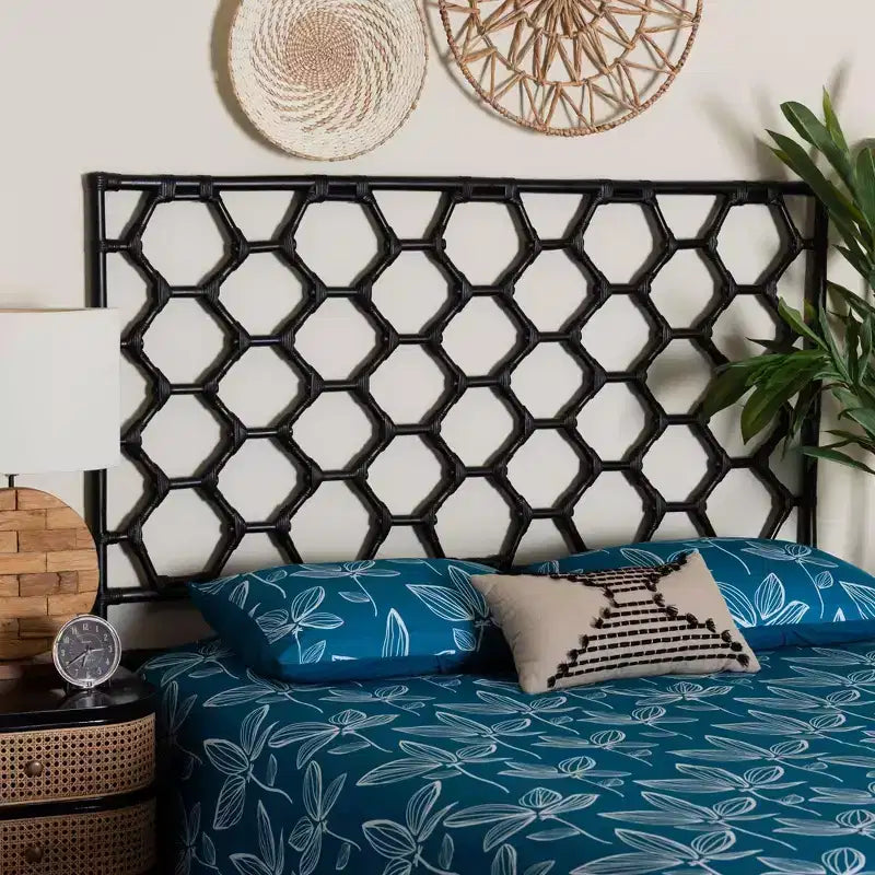 bali & pari Queen Size Revonda Rattan Standalone Headboard Black