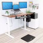 Base de escritorio elevable eléctrica de doble motor blanca con tablero marrón extra ancho