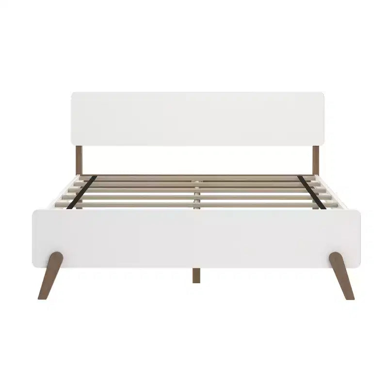 Cama Queen Size con cabecero y piecero estilo moderno de mediados de siglo