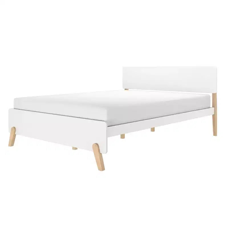 Cama Queen Size con cabecero y piecero estilo moderno de mediados de siglo