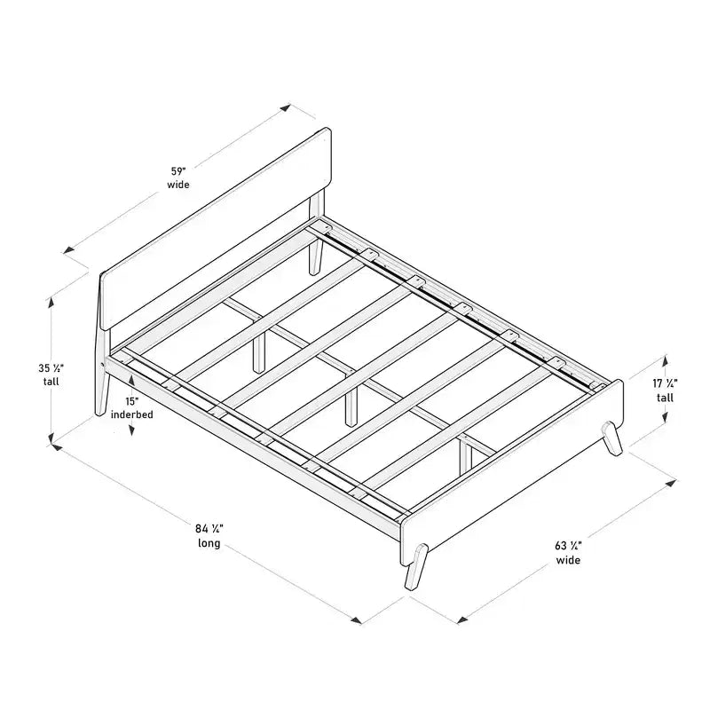 Cama Queen Size con cabecero y piecero estilo moderno de mediados de siglo