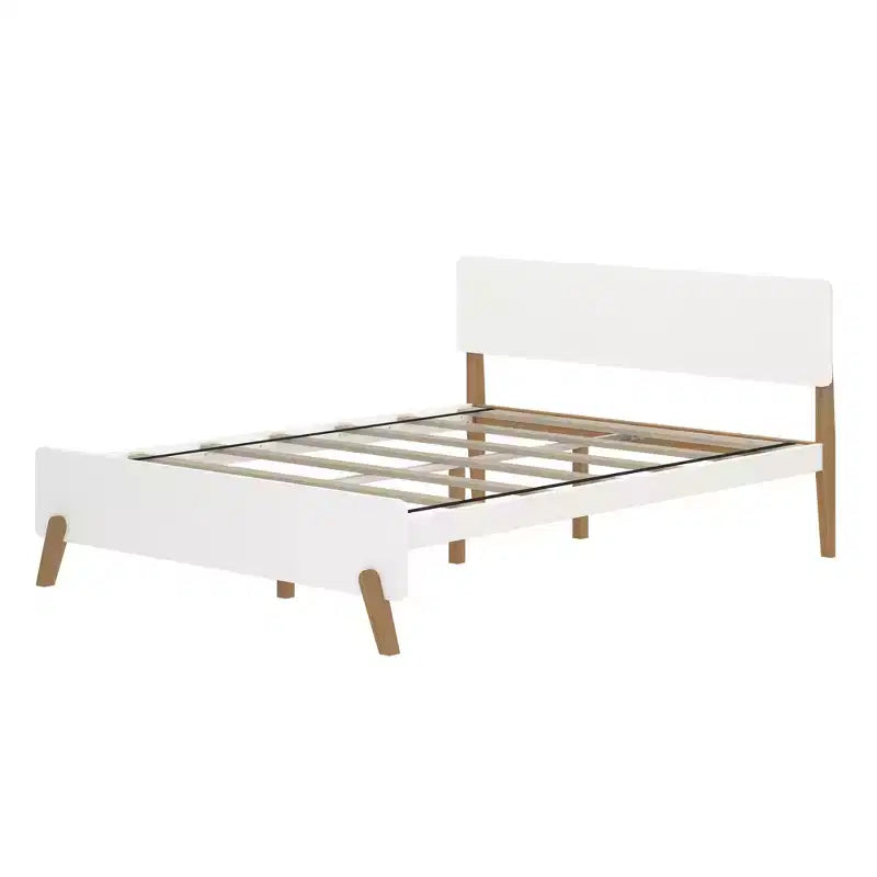 Cama Queen Size con cabecero y piecero estilo moderno de mediados de siglo