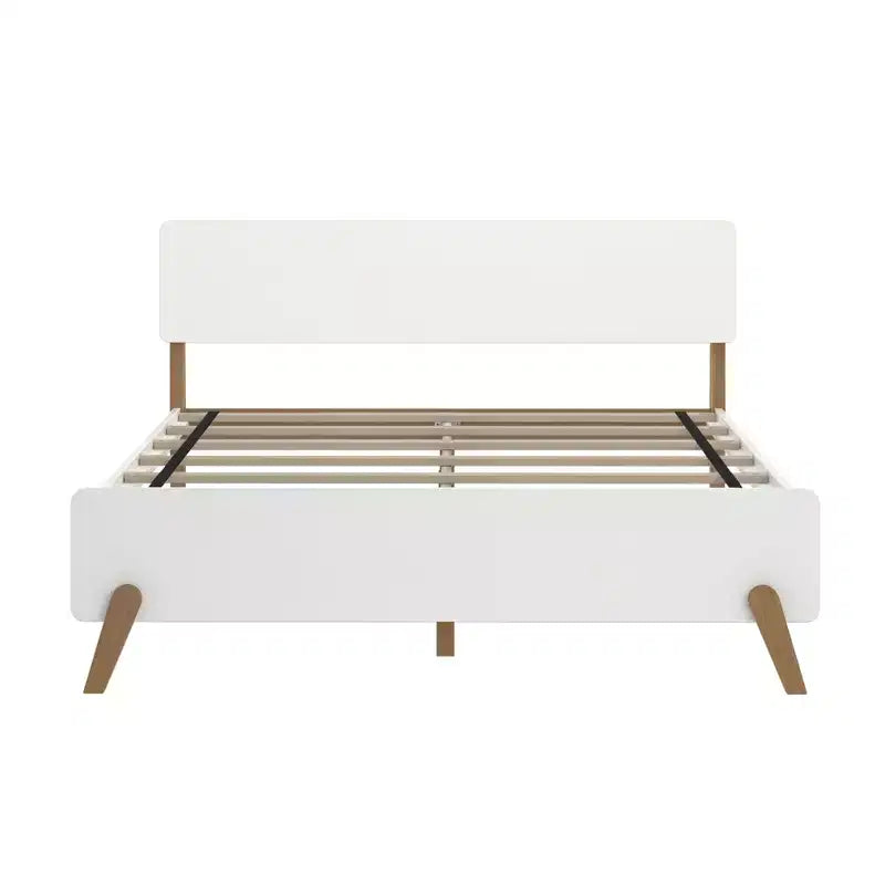 Cama Queen Size con cabecero y piecero estilo moderno de mediados de siglo