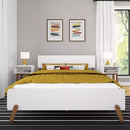 Cama Queen Size con cabecero y piecero estilo moderno de mediados de siglo