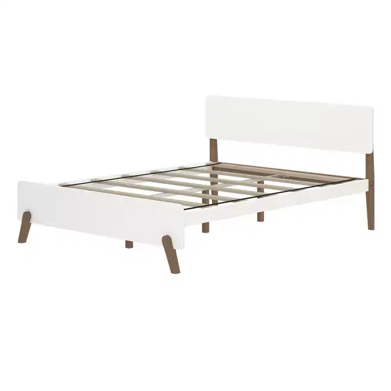 Cama Queen Size con cabecero y piecero estilo moderno de mediados de siglo