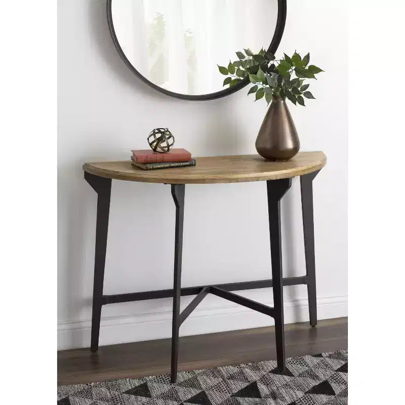 Mesa Consola de Metal Semicircular Langdon, 41x16x31, Marrón