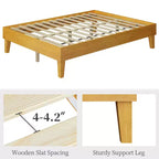 Base de cama de madera con plataforma y soporte de listones de madera