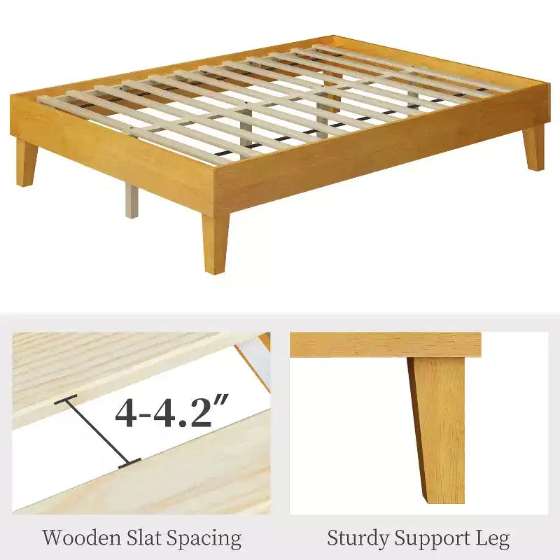 Base de cama de madera con plataforma y soporte de listones de madera