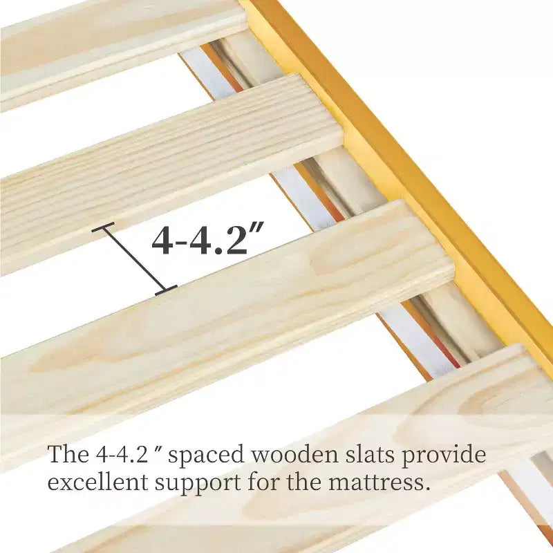 Base de cama de madera con plataforma y soporte de listones de madera