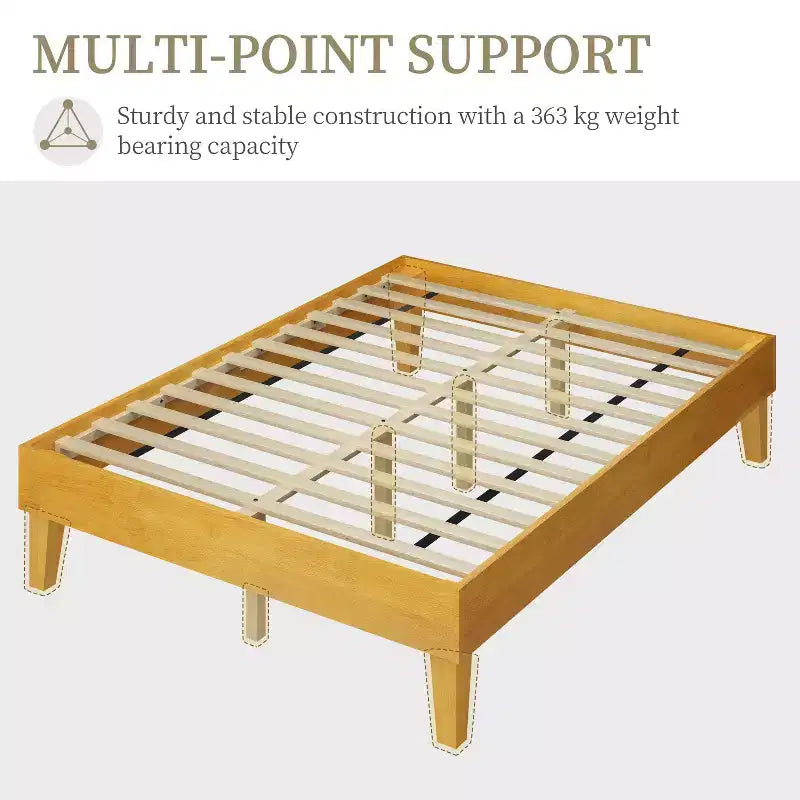 Base de cama de madera con plataforma y soporte de listones de madera