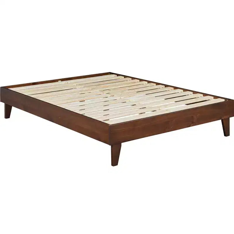 Base de cama de madera con plataforma y soporte de listones de madera