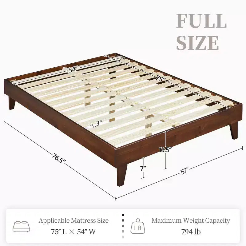 Base de cama de madera con plataforma y soporte de listones de madera