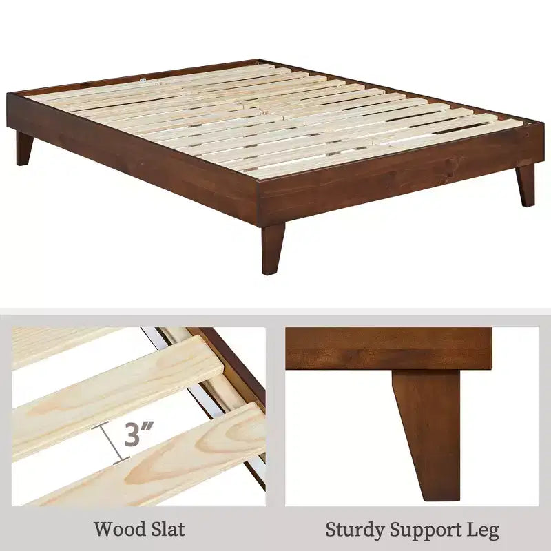 Base de cama de madera con plataforma y soporte de listones de madera