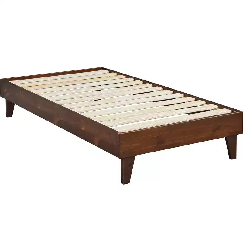 Base de cama de madera con plataforma y soporte de listones de madera