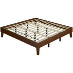 Base de cama de madera con plataforma y soporte de listones de madera