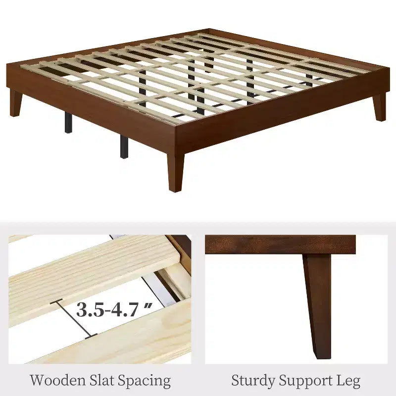 Base de cama de madera con plataforma y soporte de listones de madera