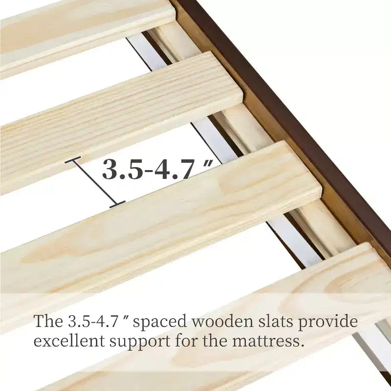 Base de cama de madera con plataforma y soporte de listones de madera