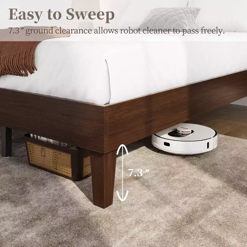 Base de cama de madera con plataforma y soporte de listones de madera