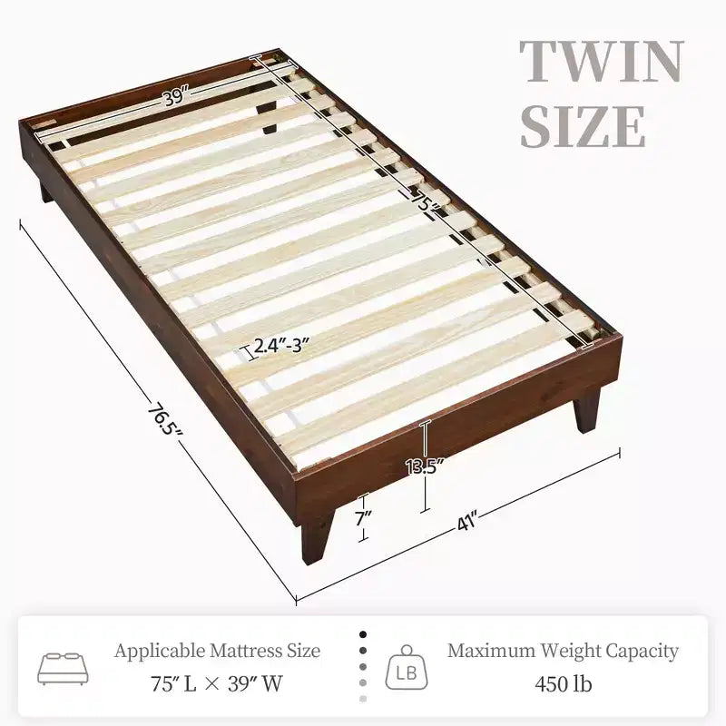 Base de cama de madera con plataforma y soporte de listones de madera