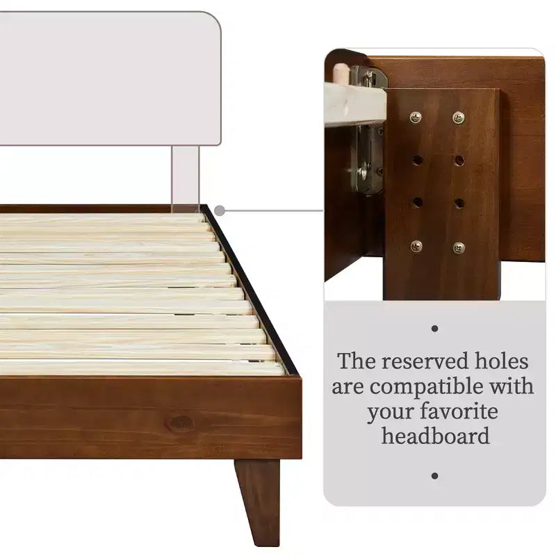 Base de cama de madera con plataforma y soporte de listones de madera