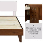 Base de cama de madera con plataforma y soporte de listones de madera